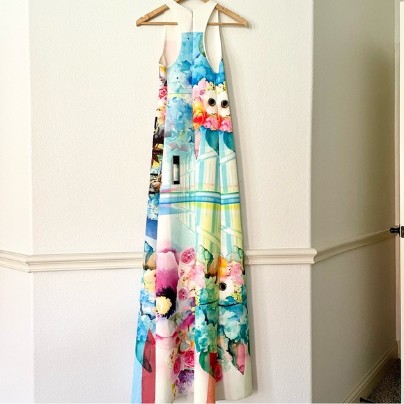 Clover Canyon Maxi Dress Florescent Rose Floral Abstract Neoprene Scuba Runway - Picture 5 of 16